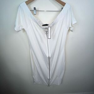 Soncy Plus Ribbed Off The Shoulder Double End Zipped Bodycon Dress